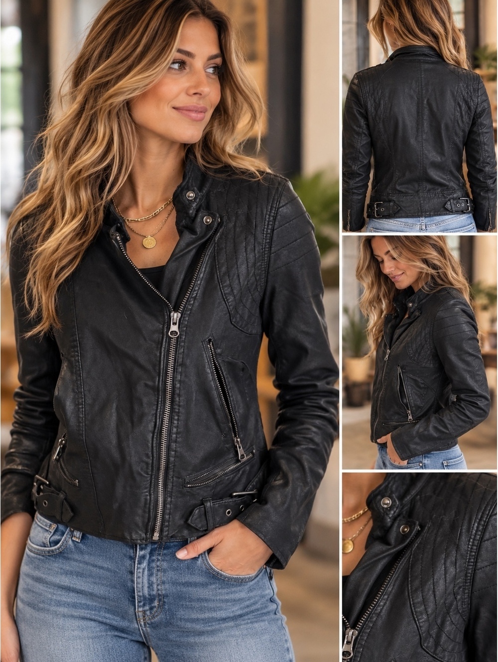 Free People We The Free Fenix Vegan Suede Moto Jacket – Black – Size Small